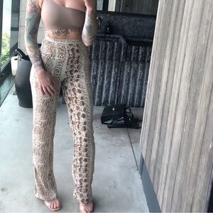 Club L London Brown & Cream Snakeskin Print Blouse and pant set